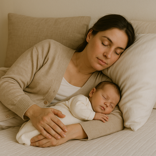 How to Rest, Heal, and Sleep Better After a C-Section - Woman cuddling her baby | Sanggolcomfort.com