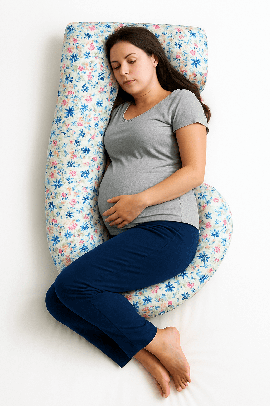 J Shaped Body Pillow for Pregnancy & Sleep – Pink & Daisies | Sanggolcomfort