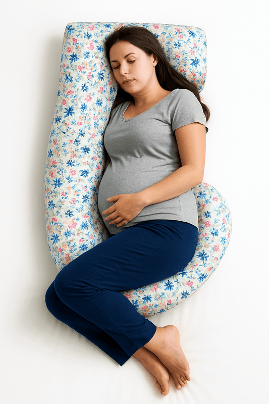 Full body J shaped pillow for pregnancy and side sleeping – Pink & Daisies