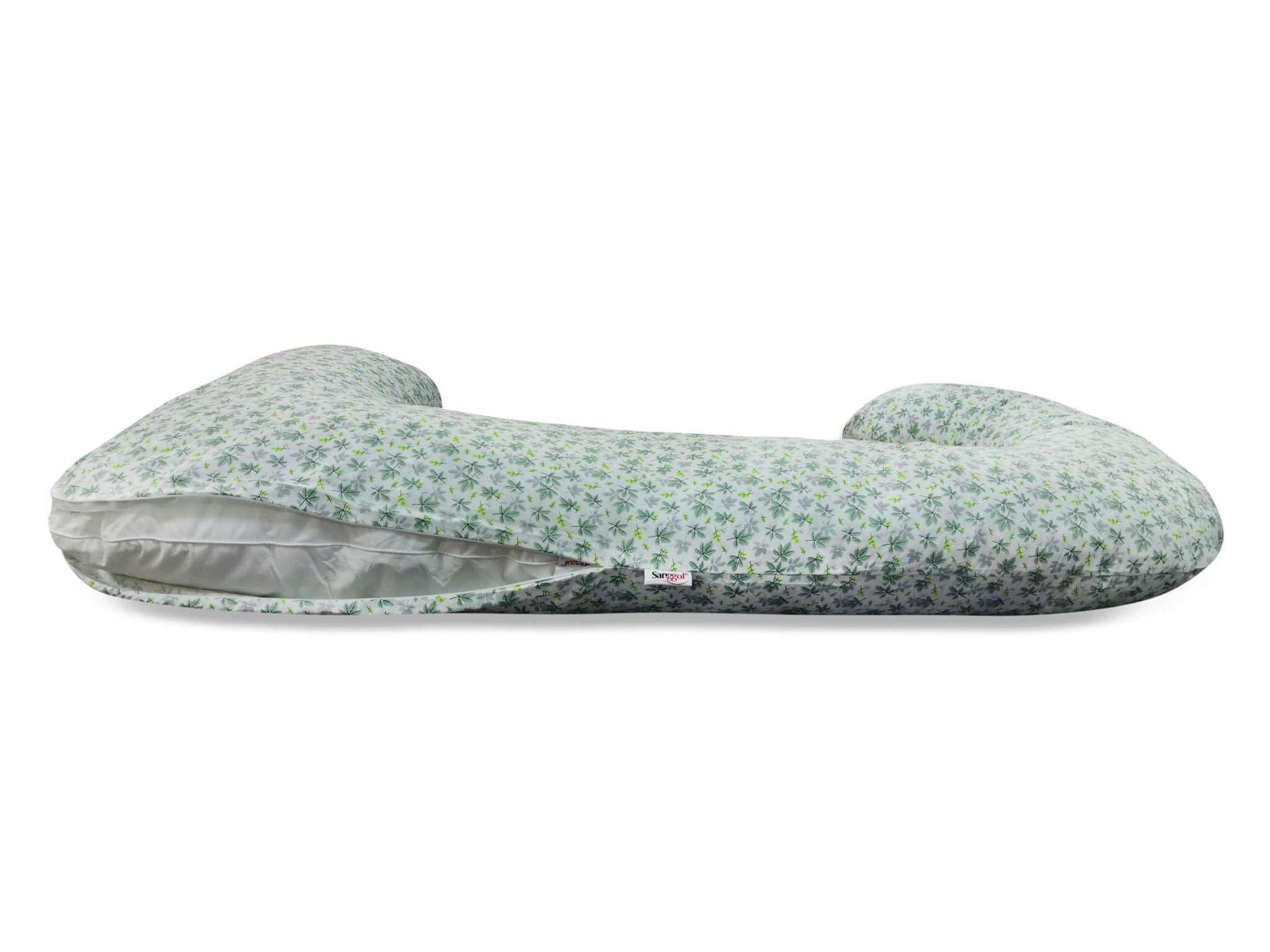 J Shaped Body Pillow – Full - Body Comfort for Pregnancy & Sleep (Green Leaves) | Sanggolcomfort