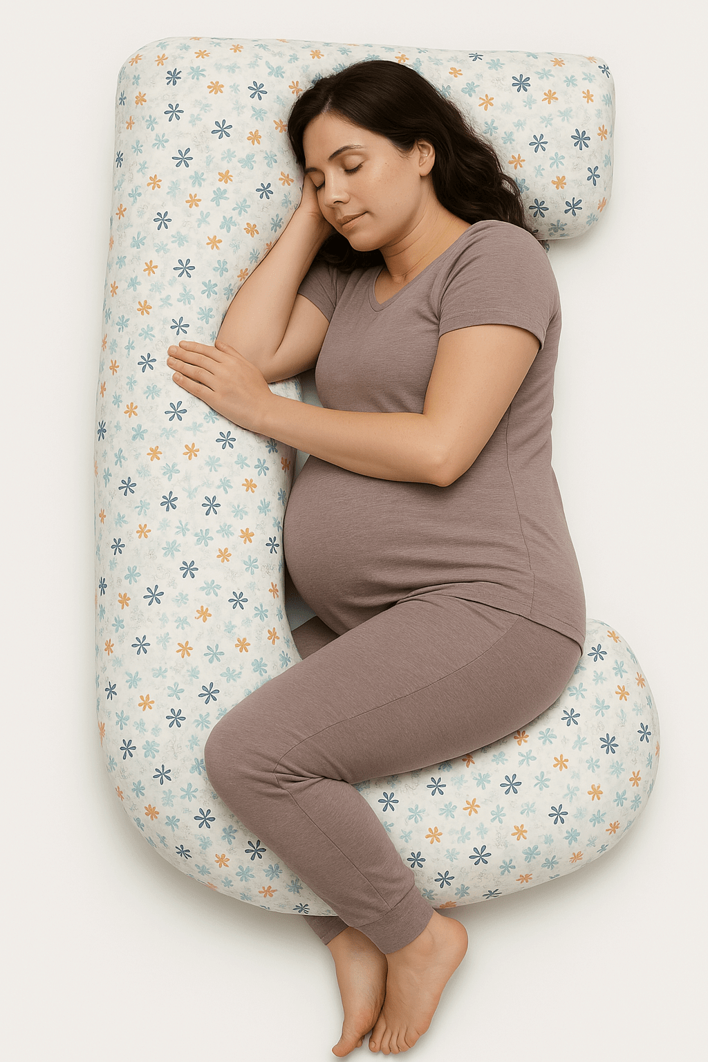 Peach & Daisies J Shaped Body Pillow – Side Sleeper Support in Peaches & Daisies | Sanggolcomfort