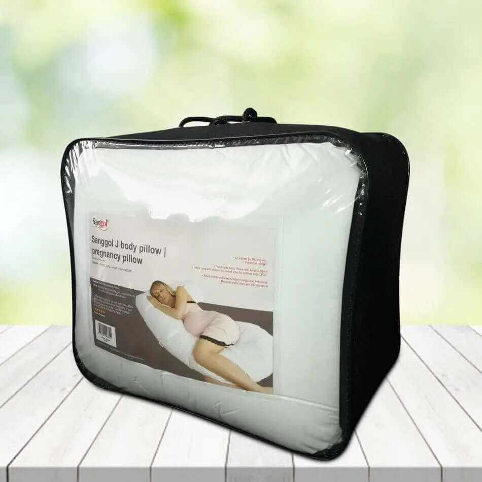 J Shaped Body Pillow – White with Carry Case for Pregnancy, Sleep & Relaxation | Sanggolcomfort