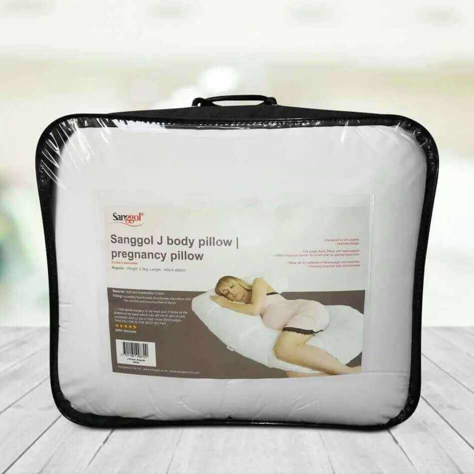 J Shaped Body Pillow – White with Carry Case for Pregnancy, Sleep & Relaxation | Sanggolcomfort