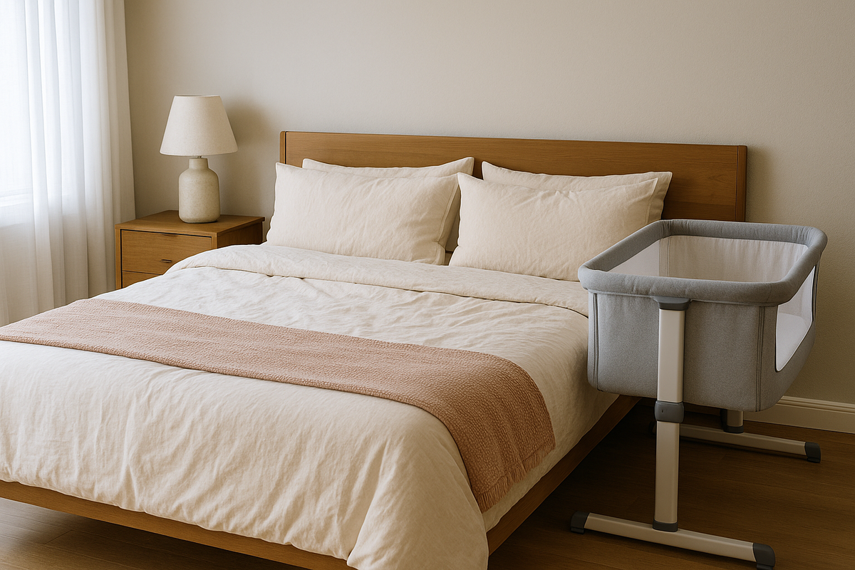 Co Sleeping with your baby - A bed with a cot next to it