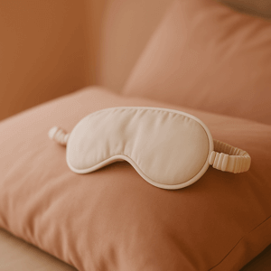 Beige eye mask on a brown pillow | Sanggolcomfort.com