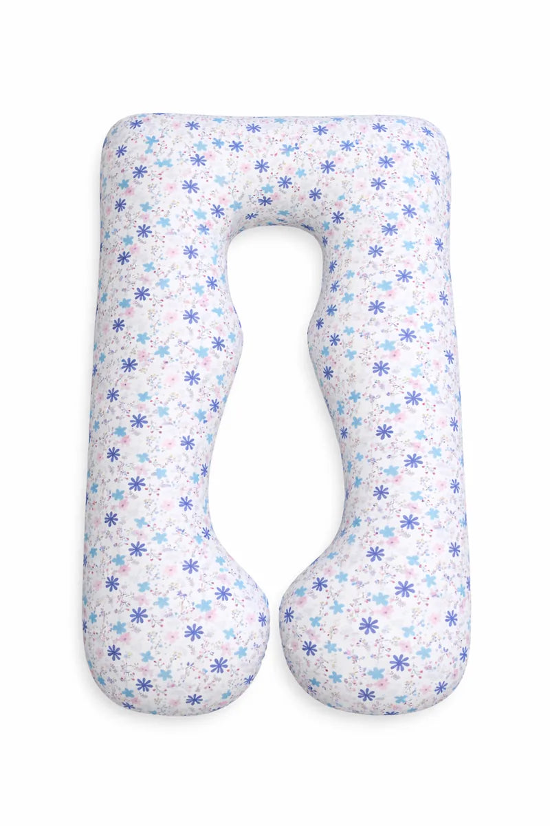 Sanggol U-shaped maternitypillow with floral pattern on a white background