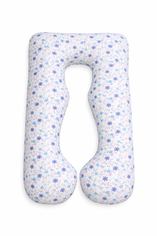 Sanggol U-shaped maternitypillow with floral pattern on a white background