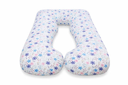 Sanggol U-shaped maternity pillow with floral pattern on a white background