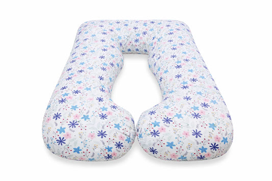 Sanggol U-shaped maternity pillow with floral pattern on a white background